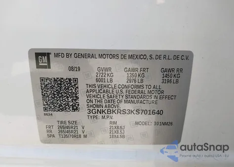 2019 Chevrolet Blazer Premier from USA, damaged, VIN 3GNKBKRS3KS701640